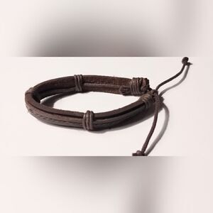 Men's leather bracelet layered brown new d79